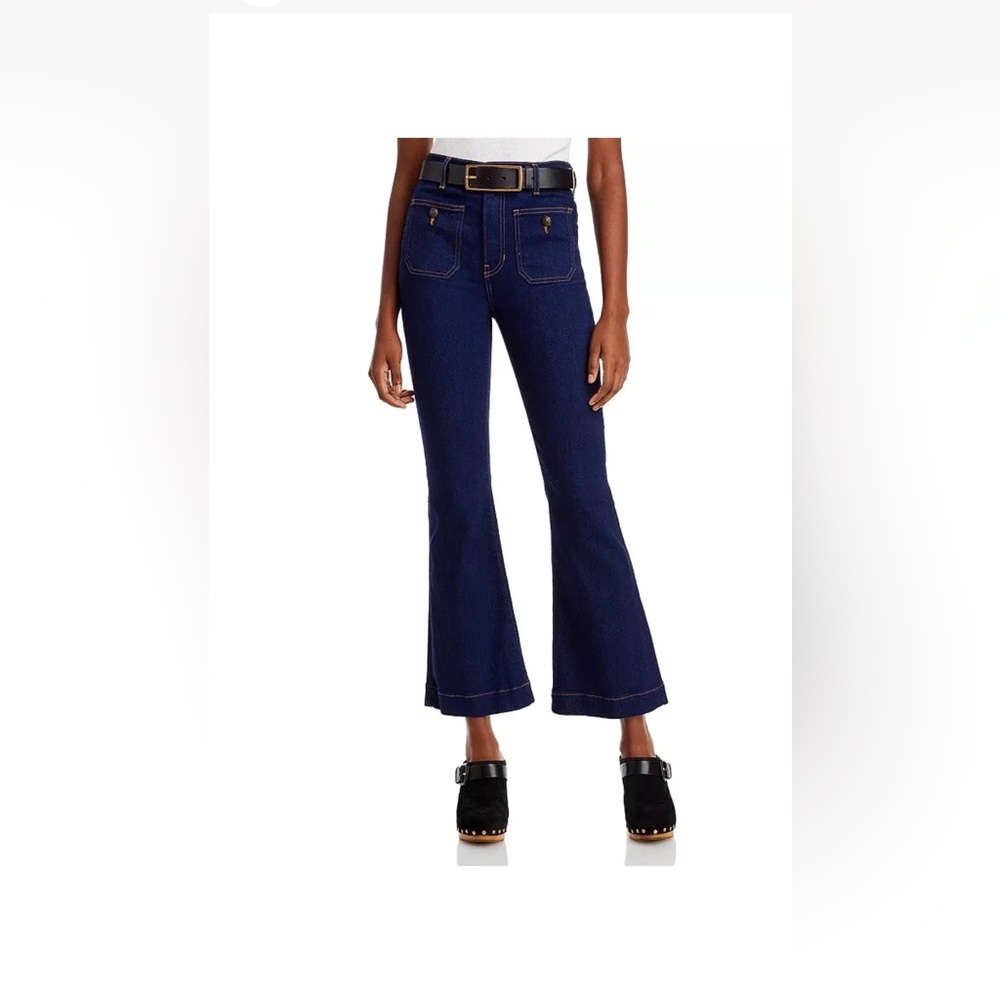 NWOT VERONICA BEARD USA CARSON Ankle Flare High Rise Jeans Dark Blue Denim